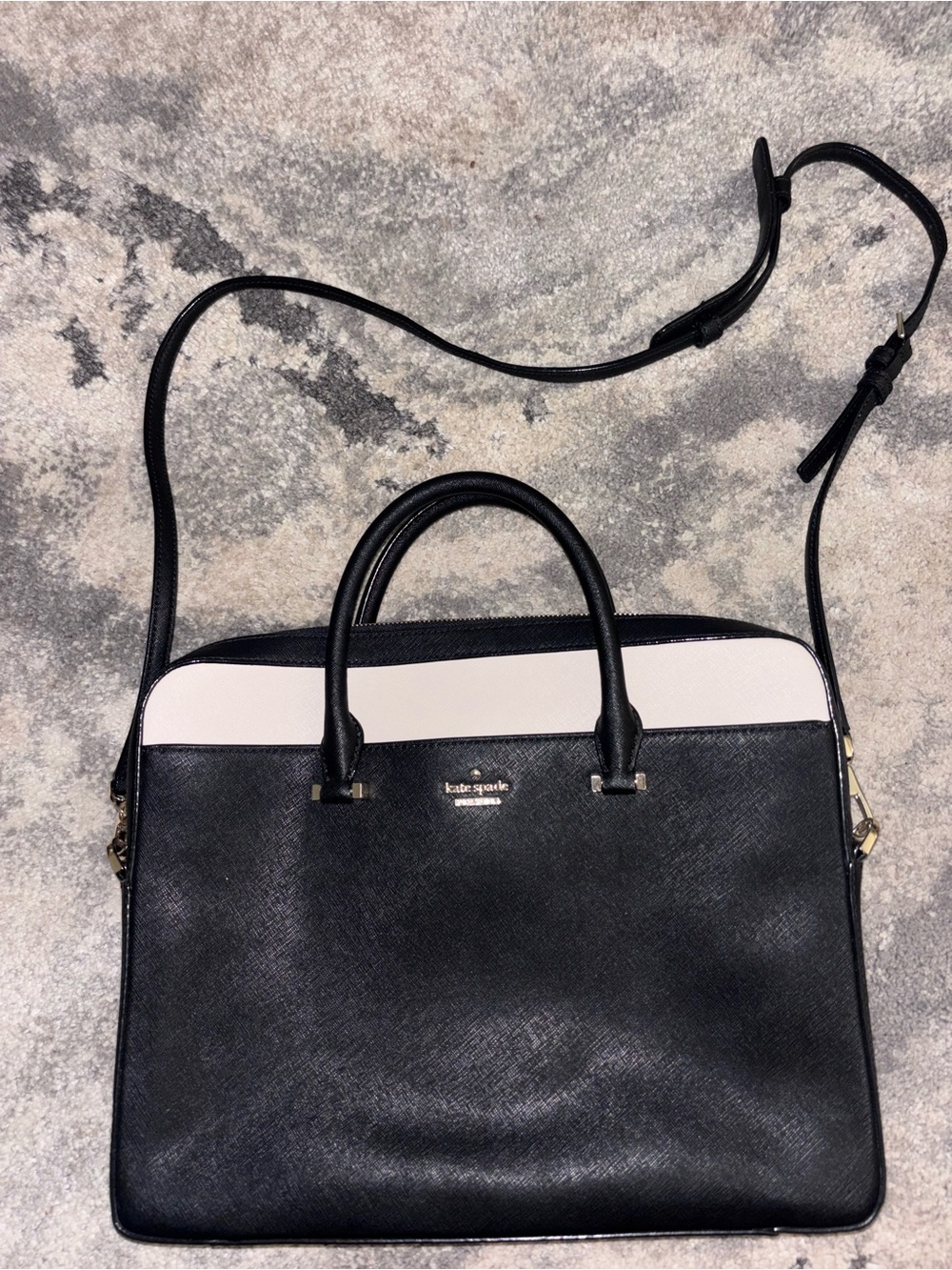 kate spade Black and Cream Saffiano Leather Laptop Satchel